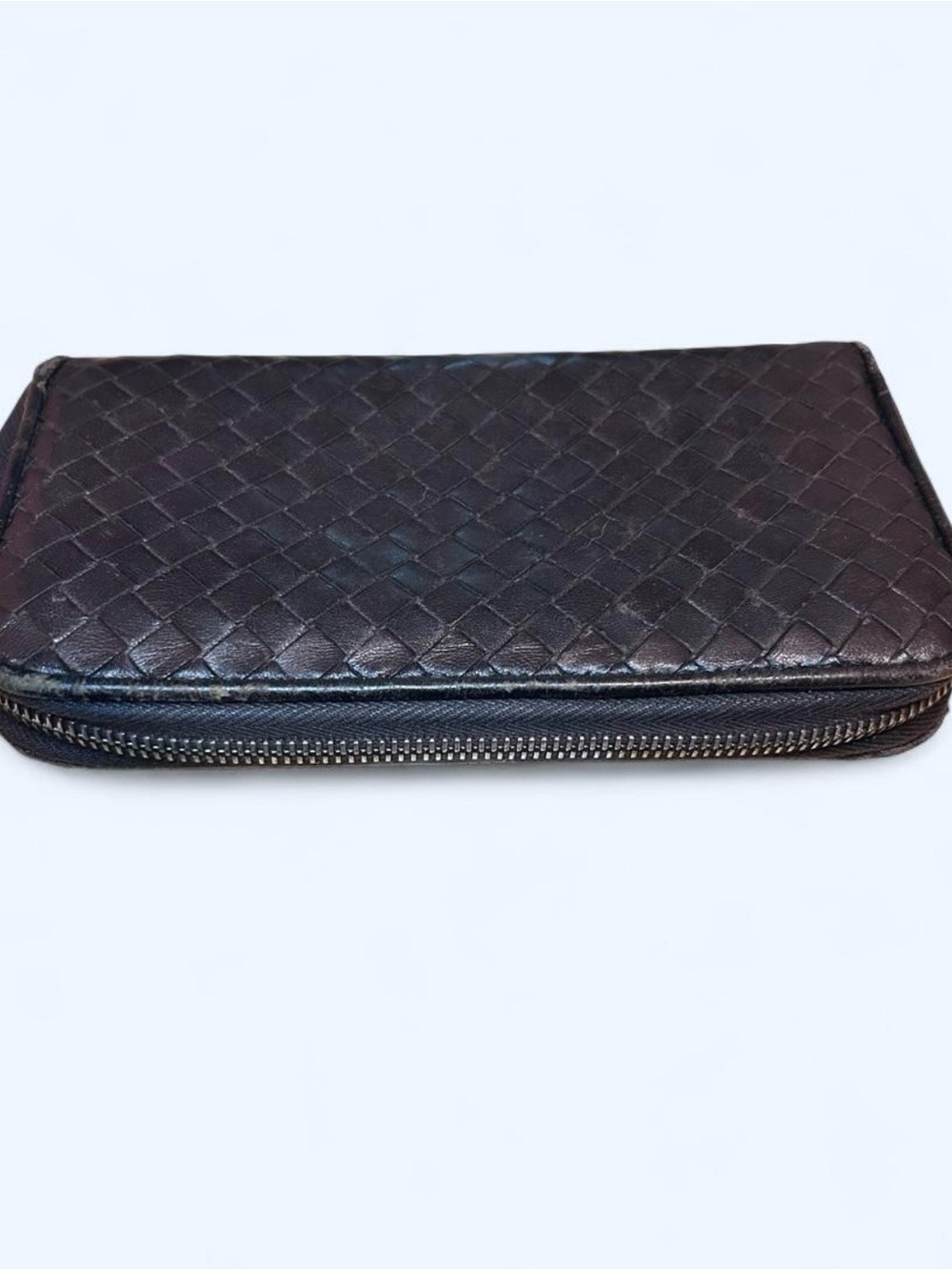 Authentic Bottega Veneta Intrecciato Zip-Around Long Wallet - Brown Leather